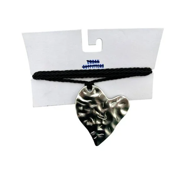 Urban Outfitters Silver Heart Pendant Necklace With Black Cord - Picture 1 of 4